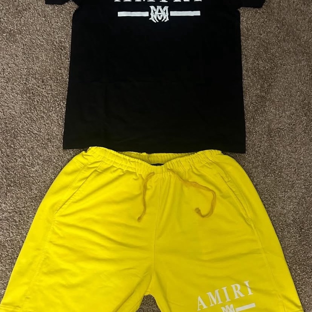 AMIRI Bright Yellow Athletic Shorts & Black AMIRI Shirt